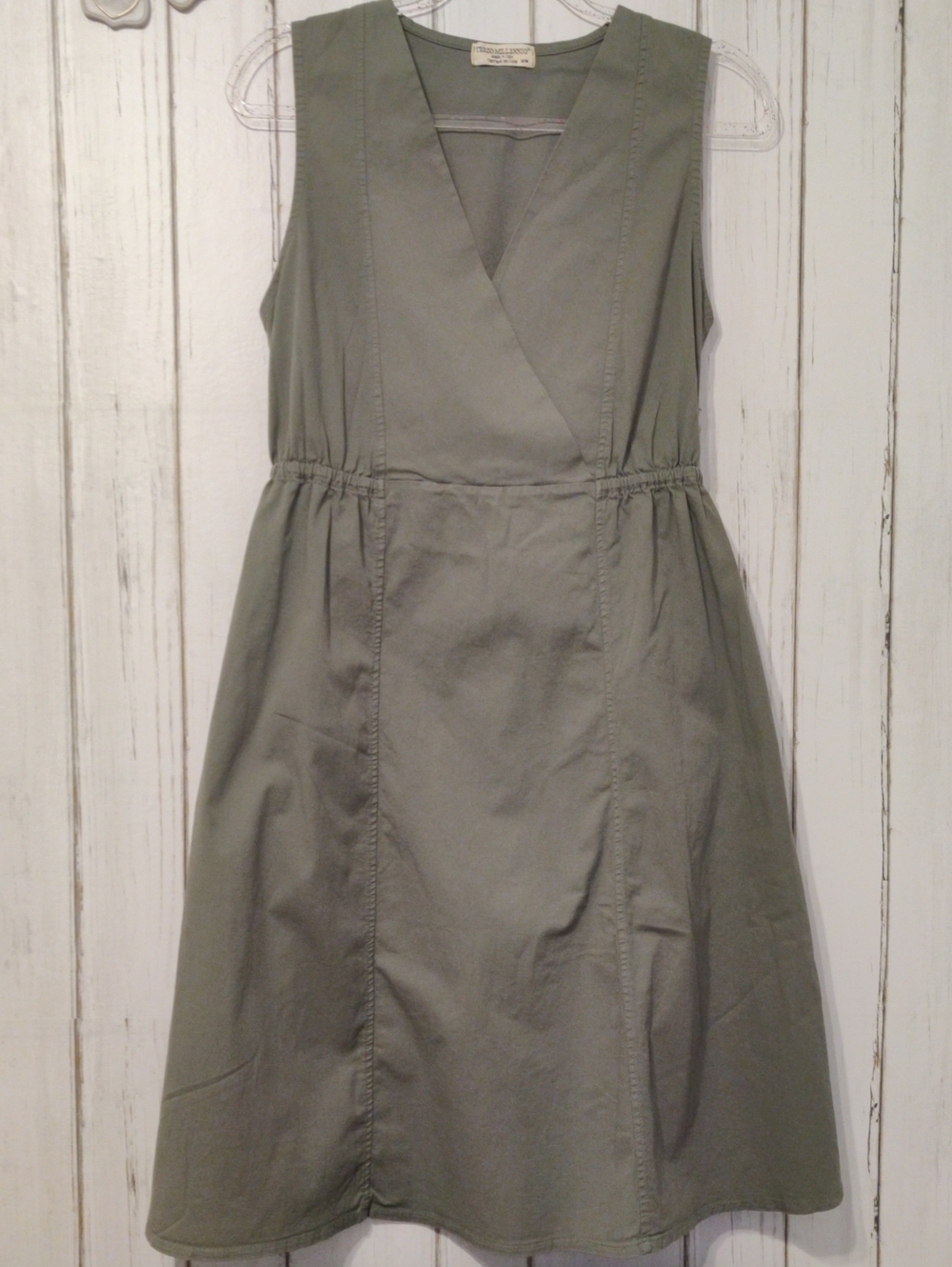TERZO MILLENNIO Sleeveless Olive Wrap-Front Day Dress